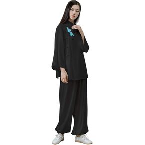 KSUA المرأة تاي تشي موحدة القطن الكونغ فو موحدة النمط الصيني زن التأمل عادية كم طويل الصباح تمارين الزي