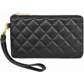 Mossruta Premium Genuine Grain Leather Wristlet Pouch Zip Clutch Bag w. Card Slots Phone Purse w. Wrist Strap For Men Women