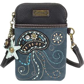 Chala Dazzled Crossbody Cell Phone Purse - Women Faux Leather Multicolor Handbag with Adjustable Strap - Jellyfish Navy