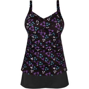 JINXUEER Plus Size Swimwear Floral Tankini Set Ruched Modest Two Piece Skirt Swimsuit for Women