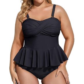 Daci Women Two Piece Plus Size Swimsuit with Bottom Peplum Tankini High Waisted Tummy Control Bathing Suit