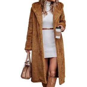 Comeon Womens Long Winter Coats Upgraded Fluffy Fuzzy Jackets Fashion Hooded Warm Faux Fur Shaggy Outwear with Pockets in Saudi Arabia