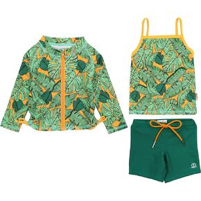 SwimZip Girls' 3 Pc Swim Set w/Long Sleeve Rash Guard, Tankini & Shorts UPF 50+ in Saudi Arabia