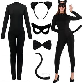 IMISHM 5 Pieces Cat woman Halloween Costume Black Catsuit For Women Halloween Cosplay Deluxe Costume in Saudi Arabia