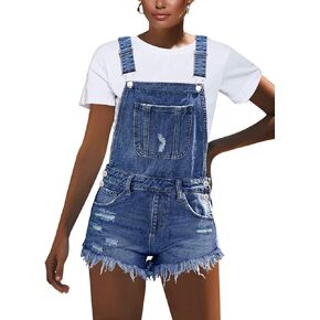 luvamia Women's Ripped Short Overalls Adjustable Denim Bib Overall Shorts Romper