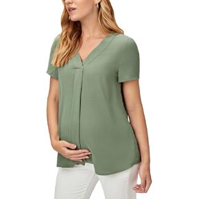 MakeMeChic Women's Maternity Shirt Casual Short Sleeve V Neck Pregnancy Blouse Top