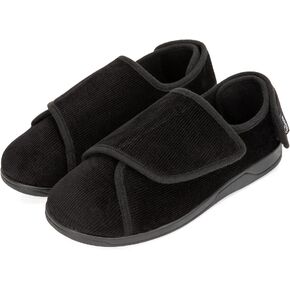 HomeTop Men's Adjustable Hook and Loop Memory Foam Diabetic Slippers, Comfy Indoor Outdoor Extra Wide House Shoes for Swollen Feet