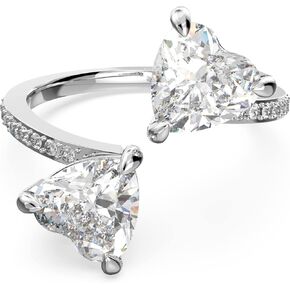 Swarovski Attract Soul Double Heart Ring Collection, Rhodium Finish, Clear Crystals in Kuwait