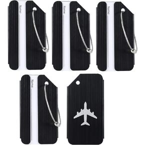 WeBravery Metal Suitcase Tags Travel Bag ID Identifier Aluminum Luggage Tag (5PCS-Black)