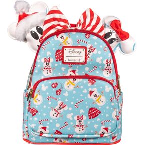 حقيبة كتف نسائية بحزام مزدوج من Loungefly Disney Christmas Mickey and Minnie Snowman AOP مع عصابة رأس, مالتي, One Size in Saudi Arabia