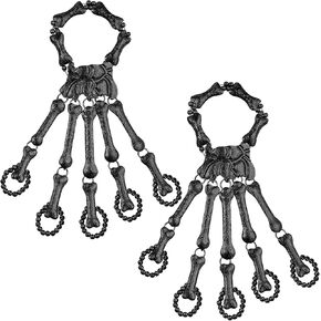 2 Pcs Gothic Skull Bracelet with Finger Rings Skeleton Hand Punk Ghost Claw Harness Slave Bracelet for Men Women Knuckle Joint Full Finger Jewelry Accessories for Festival Cosplay Costume (Gun Black) in Saudi Arabia