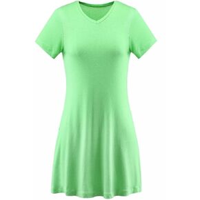Women's V-Neck Tunic Top Green Dress Costume Short Sleeve Mini T-Shirt Dress Casual Loose Fit Shirt