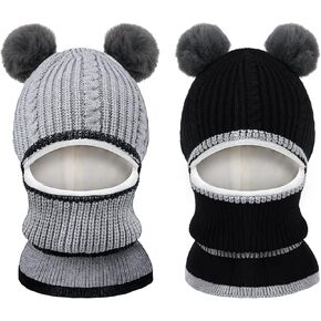 2 Pieces Kids Hood Scarf Kids Knit Hat Winter Thick Earflap Skull Caps for Boy Girls in Kuwait