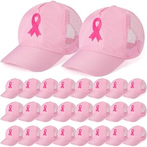 Mepase 24 Pcs Breast Cancer Awareness Hats Bulk Pink Ribbon Baseball Caps Adjustable Golf Women Hat Mesh Hats for Women Girls Breast Cancer Awareness Party Gifts in Kuwait