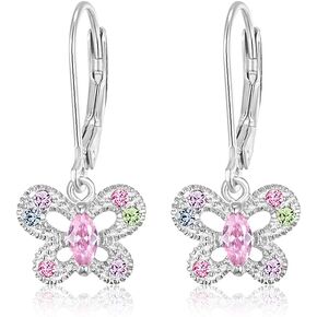 أقراط دائرية للأطفال، أقراط فراشة لطيفة للفتيات، مجوهرات من الذهب الأبيض مضادة للحساسية مع رافعات فضية 925، أقراط مع كريستالات ملونة، حلق صغير مع حلقات للأطفال in Kuwait