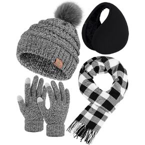 URATOT Beanie Hat Scarf Gloves 4 in 1 Winter Set Knitted Scarf Hat Touch Screen Gloves and Winter Ear Warmer for Unisex in Kuwait