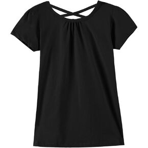 Noomelfish Girls Criss Cross Back T-Shirts Short Puff Sleeve Tee Tops (5-12 Years) in Saudi Arabia