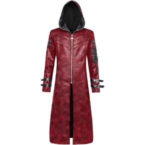 Thopil Men's Faux Leather Steampunk Jacket Gothic Victorian Frock Coat Costume in Kuwait