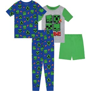 Minecraft Mojang Boys Pajamas Set - 4 Piece Short Sleeve Pajamas Set Creeper Pajamas