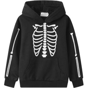 Mud Kingdom Boys Girls Halloween Sweatshirt with Hood Pumpkin Ghostface Pullover Scary Skeleton Graphic
