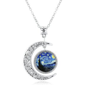 LIAOWY Half Moon Necklace Starry Night Pendant Vincent Van Gogh Art Handmade Jewelry in Saudi Arabia