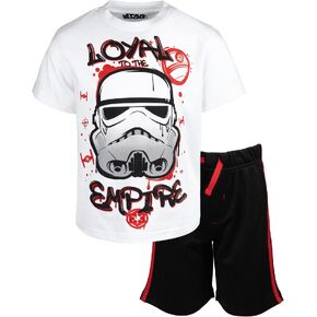 طقم تي شيرت وسروال قصير برسومات شبكية من STAR WARS Darth Vader Stormtrooper Millenium Falcon من الأطفال الصغار إلى الأطفال الكبار