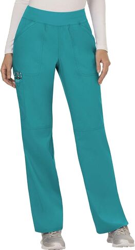 مجموعة ملابس العمل النسائية من Cherokee Revolution WW610 Mock Wrap Top & WW110 Mid Rise Straight Leg Pull-on Pant، أزرق مخضر - M Top / M Pant in Saudi Arabia