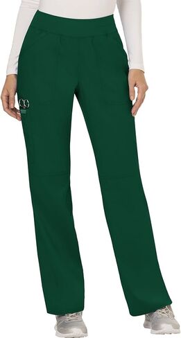 Cherokee Women Scrubs Set Workwear Revolution WW610 Mock Wrap Top & WW110 Mid Rise Straight Leg Pull-on Pant, Hunter Green- XXS Top/XXS Pant in Saudi Arabia