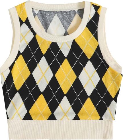 Verdusa Women's Argyle Print Sleeveless Round Neck Sweater Vest Tank Top in Kuwait