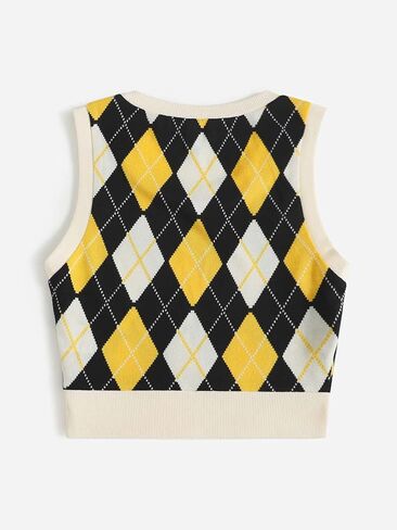 Verdusa Women's Argyle Print Sleeveless Round Neck Sweater Vest Tank Top in Kuwait