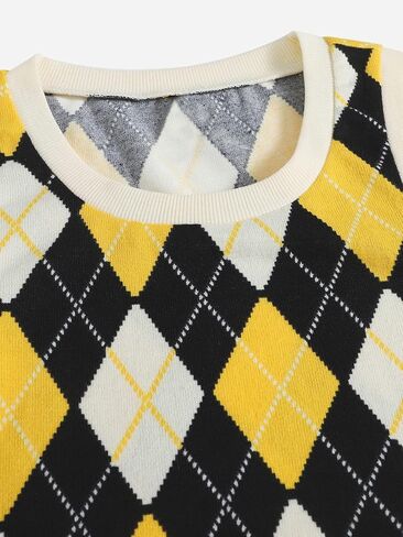 Verdusa Women's Argyle Print Sleeveless Round Neck Sweater Vest Tank Top in Kuwait