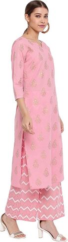 Janasya Women's Pink Cotton Kurta with Palazzo in Saudi Arabia