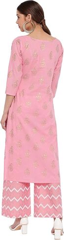 Janasya Women's Pink Cotton Kurta with Palazzo in Saudi Arabia