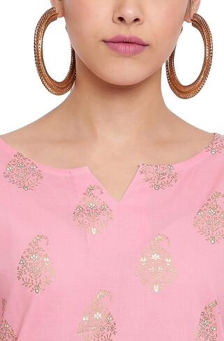 Janasya Women's Pink Cotton Kurta with Palazzo in Saudi Arabia