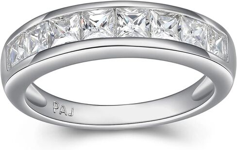 MORGAN & PAIGE Wedding Anniversary Ring - Classic Channel-Set Princess Cut Cubic Zirconia - 925 Platinum Plated Sterling Silver Anniversary Bands for Women in Saudi Arabia