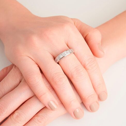 MORGAN & PAIGE Wedding Anniversary Ring - Classic Channel-Set Princess Cut Cubic Zirconia - 925 Platinum Plated Sterling Silver Anniversary Bands for Women in Saudi Arabia