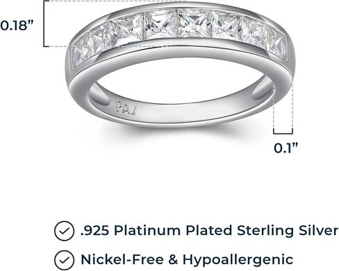 MORGAN & PAIGE Wedding Anniversary Ring - Classic Channel-Set Princess Cut Cubic Zirconia - 925 Platinum Plated Sterling Silver Anniversary Bands for Women in Saudi Arabia