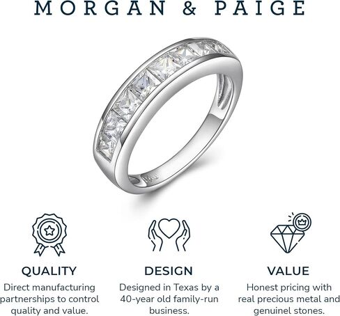 MORGAN & PAIGE Wedding Anniversary Ring - Classic Channel-Set Princess Cut Cubic Zirconia - 925 Platinum Plated Sterling Silver Anniversary Bands for Women in Saudi Arabia