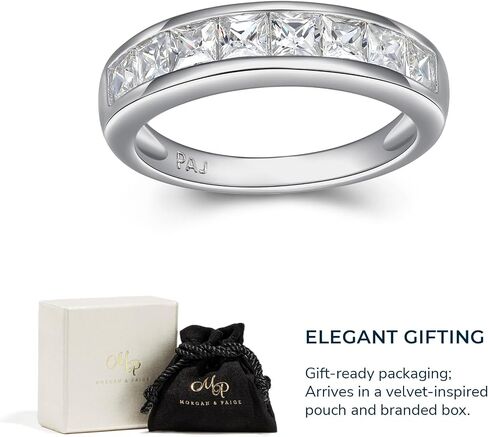MORGAN & PAIGE Wedding Anniversary Ring - Classic Channel-Set Princess Cut Cubic Zirconia - 925 Platinum Plated Sterling Silver Anniversary Bands for Women in Saudi Arabia