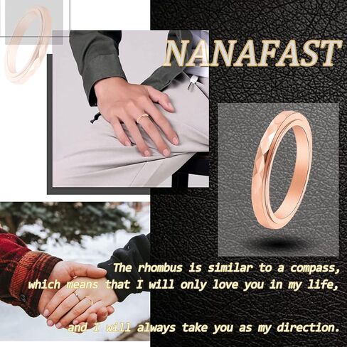 Nanafast 3mm Titanium Steel Anxiety Rings for Women Men Multi-faceted Wedding Band Fidget Rings for Anxiety for Women Rhombus Spinner Ring for Stess Relief Comfort Fit for Engagement in Kuwait