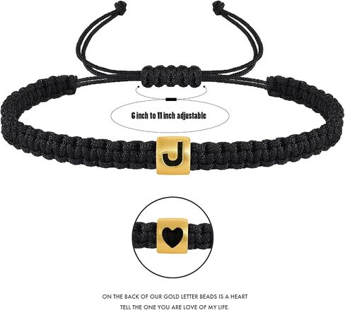 VIBILIA Initial Bracelets for Women Men Teen Boys Girls Woven Rope Braided Letter Bracelet Gold 26 Alphabet Handmade Adjustable Black String Bracelet Jewelry Gifts - A in Kuwait