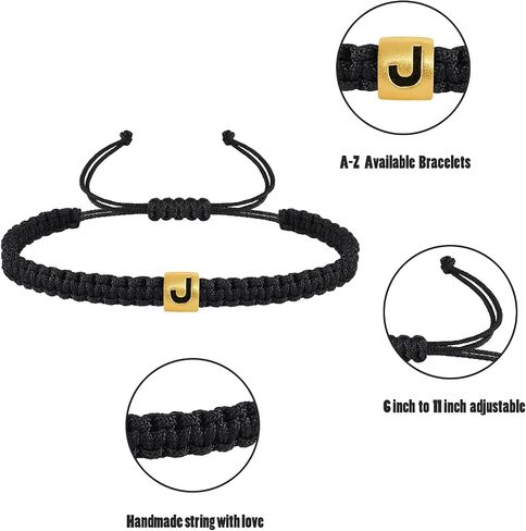 VIBILIA Initial Bracelets for Women Men Teen Boys Girls Woven Rope Braided Letter Bracelet Gold 26 Alphabet Handmade Adjustable Black String Bracelet Jewelry Gifts - A in Kuwait