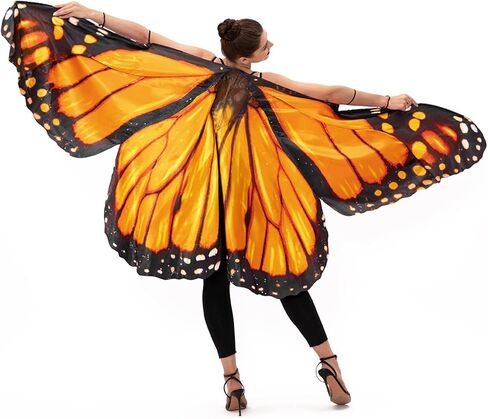 رداء جناح فراشة مونارك للنساء من جاست فور بارتي، فستان كيب فراشة للبالغين للهالوين، اصفر برتقالي، مقاس واحد in Kuwait