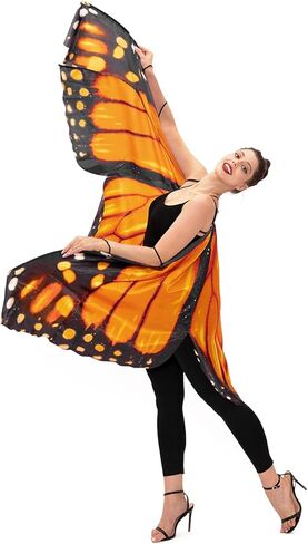 رداء جناح فراشة مونارك للنساء من جاست فور بارتي، فستان كيب فراشة للبالغين للهالوين، اصفر برتقالي، مقاس واحد in Kuwait