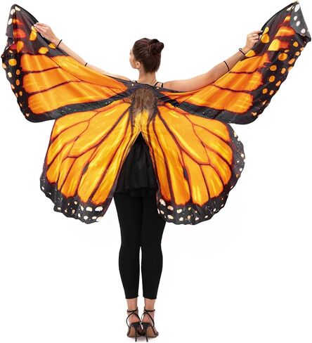 رداء جناح فراشة مونارك للنساء من جاست فور بارتي، فستان كيب فراشة للبالغين للهالوين، اصفر برتقالي، مقاس واحد in Kuwait