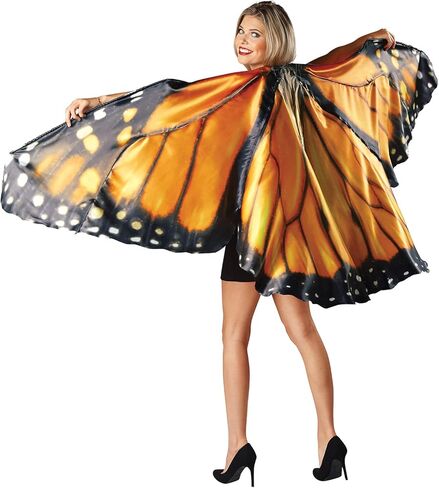 رداء جناح فراشة مونارك للنساء من جاست فور بارتي، فستان كيب فراشة للبالغين للهالوين، اصفر برتقالي، مقاس واحد in Kuwait