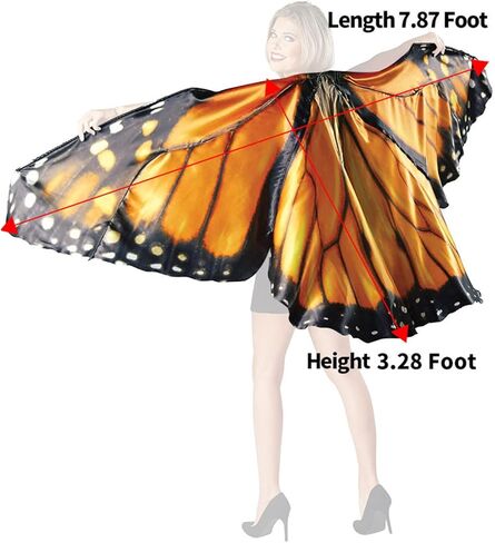 رداء جناح فراشة مونارك للنساء من جاست فور بارتي، فستان كيب فراشة للبالغين للهالوين، اصفر برتقالي، مقاس واحد in Kuwait