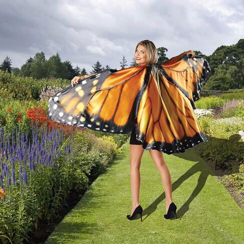 رداء جناح فراشة مونارك للنساء من جاست فور بارتي، فستان كيب فراشة للبالغين للهالوين، اصفر برتقالي، مقاس واحد in Kuwait