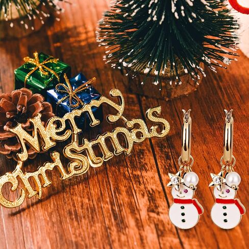 Gold Hoop Snowman Earrings for Women - Dainty 18k Gold Plated Christmas Gifts for Teen Girls, Fashion Pearl, Star Dangle Earrings in Saudi Arabia