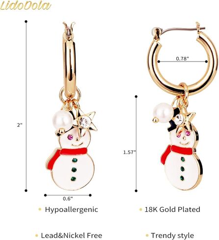 Gold Hoop Snowman Earrings for Women - Dainty 18k Gold Plated Christmas Gifts for Teen Girls, Fashion Pearl, Star Dangle Earrings in Saudi Arabia